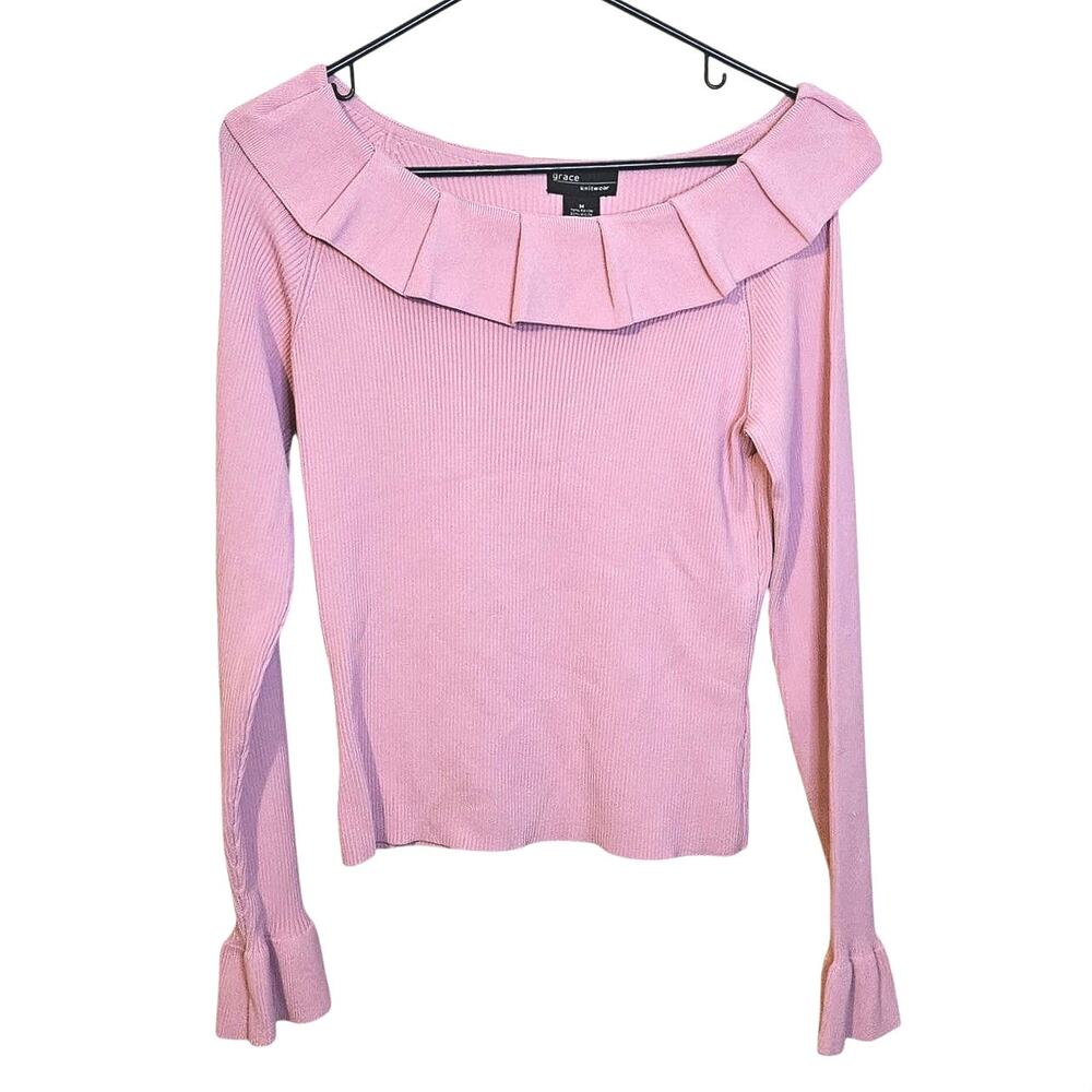 Grace Knitwear Size Medium M Light Pink Ribbed Long Sleeve Stretchy NWT NEW